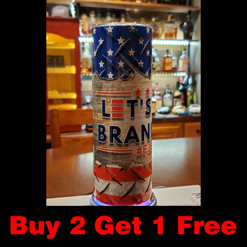 Trump 20oz Tumbler, Let's Go Brandon Diamond Plate American Flag 2024