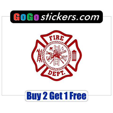 Fire Department Sticker - apx 3.5" x 3.5" - USA - Patriotic - First Responders - GoGoStickers.com