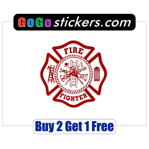 Fire Fighter Sticker - XL - apx 9" x 9" - USA - Patriotic - First Responders - GoGoStickers.com