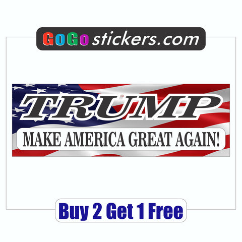 DONALD TRUMP - Bumper Sticker - Make America Great Again Full Flag USA - Red, White & Blue - GoGoStickers.com