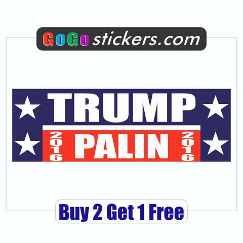 TRUMP & PALIN 2016 - Bumper Sticker - MADE IN USA - Red, White & Blue - GoGoStickers.com