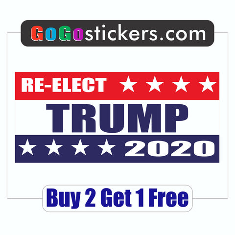DONALD TRUMP 2016 - RE-ELECT 2020 - Bumper Sticker 4" x 9" - MADE IN USA - Red, White & Blue Bars - GoGoStickers.com