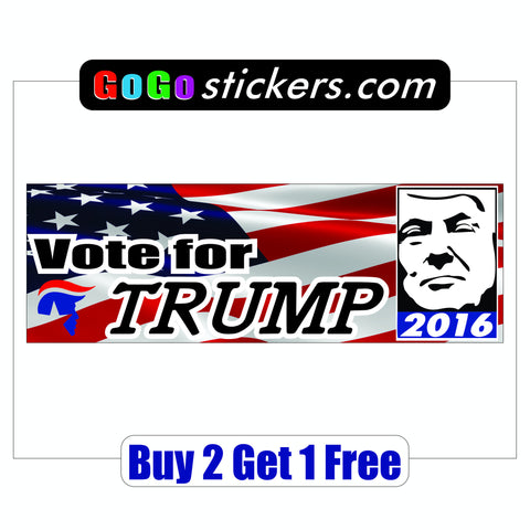DONALD TRUMP 2016 - Vote - Bumper Sticker - Flag - MADE IN USA - GoGoStickers.com