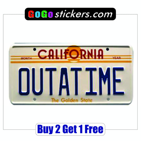 Back to the Future License Plate Sticker - OUTATIME!!  BTTF - GoGoStickers.com