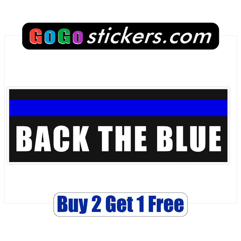 Back the Blue - Black Background - Rectangle - apx 3" x 9" - USA - Patriotic - First Responders - GoGoStickers.com