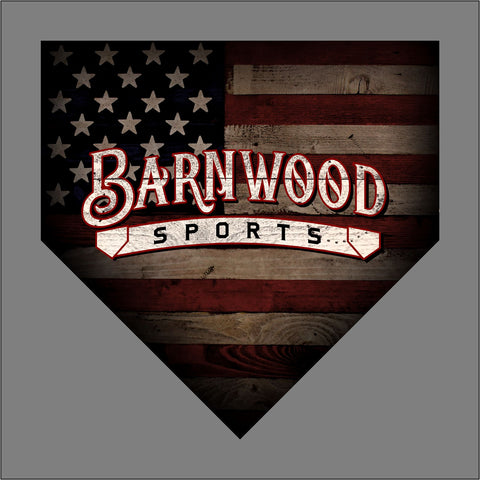 Barnwood Sports Logo Red Outline 2019 - American Flag Home Plate - Baseball - apx 5" x 5" - USA - Patriotic - GoGoStickers.com