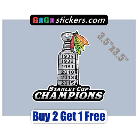 Chicago Blackhawks 6 Time Stanley Cup Champions - 5 Piece Sticker Sheet