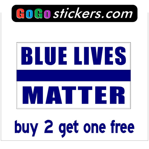 Blue Lives Matter - White Background - Rectangle - apx 3.5" x 6" - USA - First Responders - GoGoStickers.com