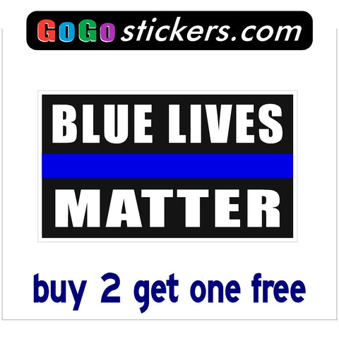 Blue Lives Matter - Black Background - Rectangle - apx 3.5" x 6" - USA - First Responders - GoGoStickers.com