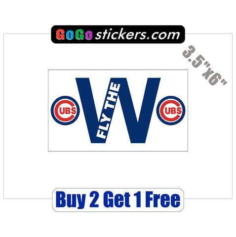 Chicago Cubs - FLY THE W - w/logos - World Series Champions 2016 - 3.5"x6" - Sticker - GoGoStickers.com