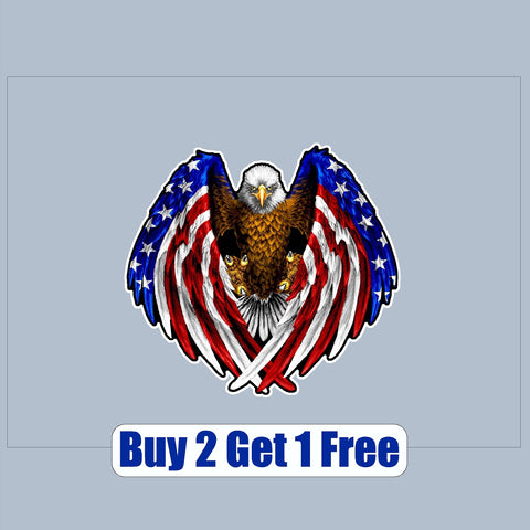 American Flag Eagle - apx 4"x4"  - USA - Patriotic - GoGoStickers.com