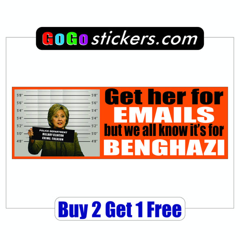 Anti Hillary Clinton - Bumper Sticker - Benghazi & Emails - GoGoStickers.com