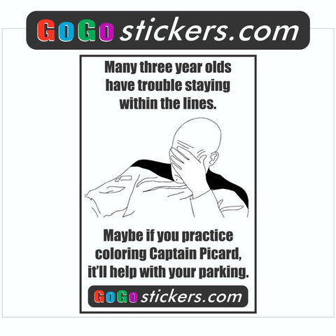 Parking Problem - Captain Picard - 3.75" x 5.5" Funny Sticker - 3 pack of Stickers - GoGoStickers.com