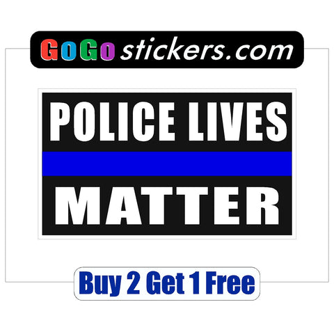 Police Lives Matter - Black Background - Rectangle - apx 3.5" x 6" - USA - First Responders - GoGoStickers.com
