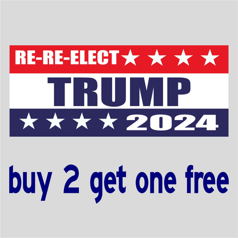 RE-RE-ELECT Trump 2024 - Bumper Sticker 4" x 9" - MADE IN USA - Red, White & Blue Bars - GoGoStickers.com