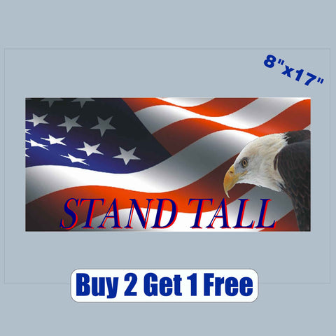 Stand Tall - American Flag Eagle - apx 8"x17"  - USA - Patriotic - GoGoStickers.com